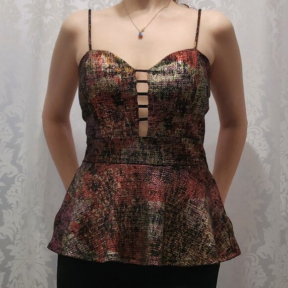 Y2K  Colorful Shiny Top With a Peplum - Picture 1 of 9